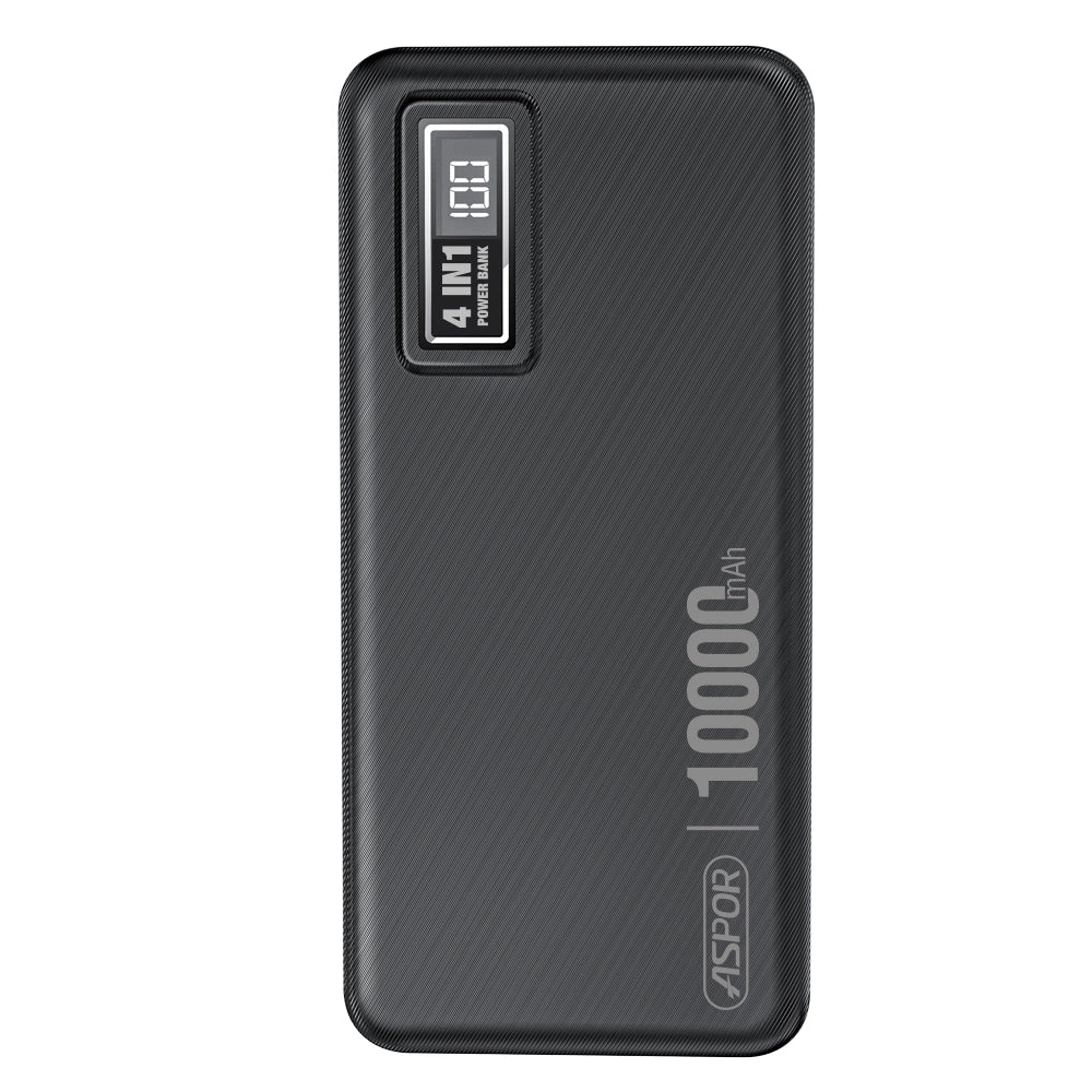 ASPOR A300 POWER BANK ORIGINAL 10000MAH LI-POLYMER BATTERY 4 IN1 POWER BANK BLACK GADGETZY