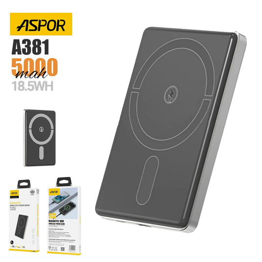 ASPOR-A381-MAGNETIC-PORTABLE-MINI-5000MAH- WIRELESS-POWER-BANK -GADGETZY